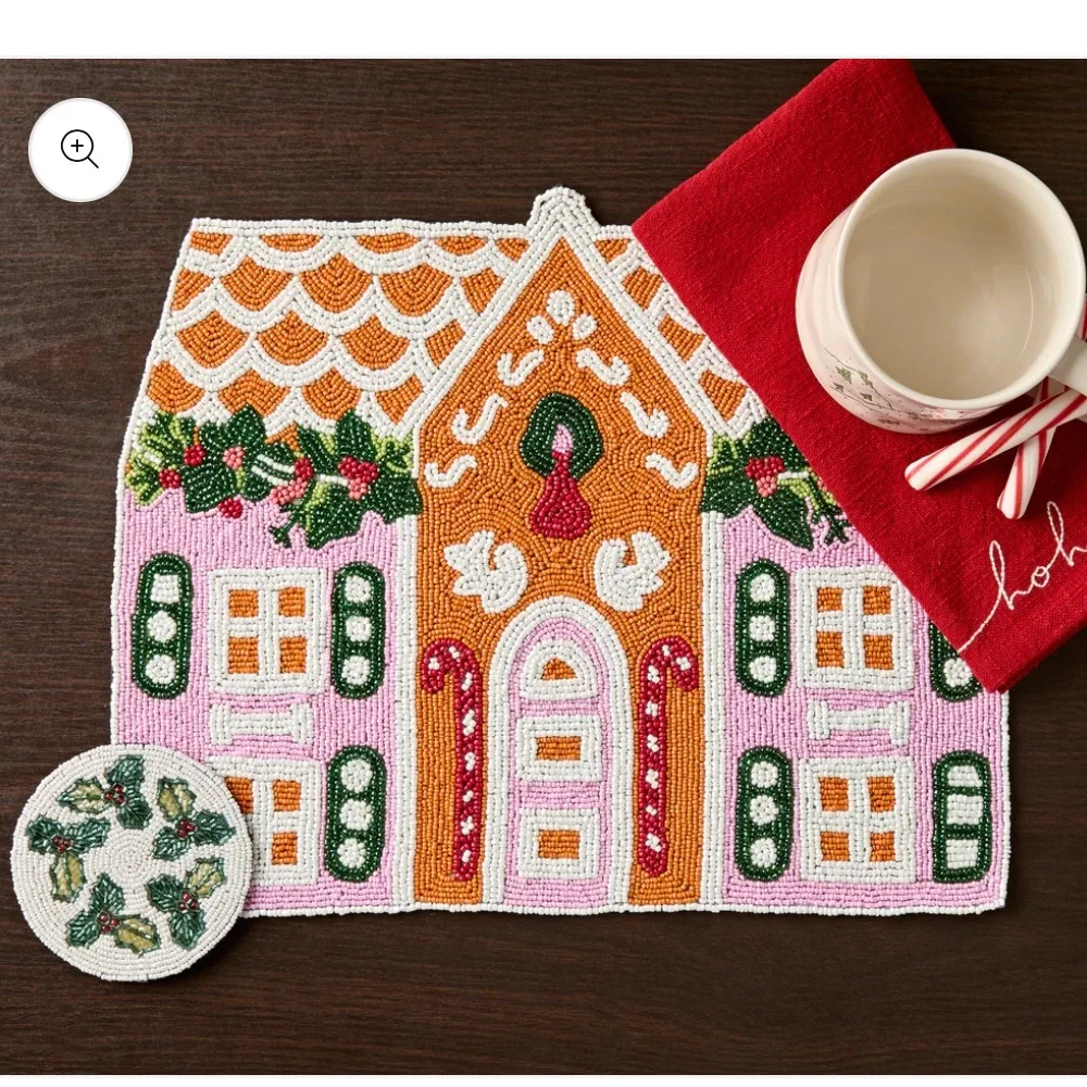 New Anthropologie Payton James Christmas Gingerbread Beaded Holiday Place Mat